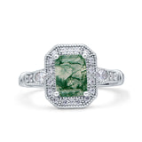 Art Deco Emerald Cut Halo Bridal Ring