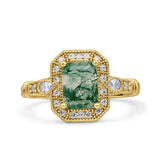 Art Deco Emerald Cut Halo Bridal Ring