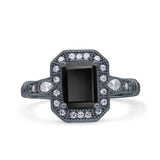 Art Deco Emerald Cut Halo Bridal Ring