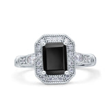 Art Deco Emerald Cut Halo Bridal Ring