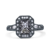 Art Deco Emerald Cut Halo Bridal Ring