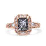 Art Deco Emerald Cut Halo Bridal Ring