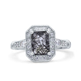 Art Deco Emerald Cut Halo Bridal Ring