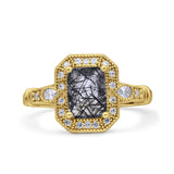 Art Deco Emerald Cut Halo Bridal Ring