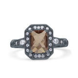 Art Deco Emerald Cut Halo Bridal Ring