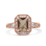 Art Deco Emerald Cut Halo Bridal Ring