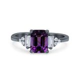 Three Stone Emerald Cut Trellis Ring