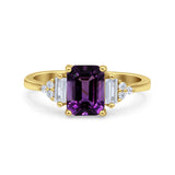 Three Stone Emerald Cut Trellis Ring