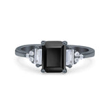 Three Stone Emerald Cut Trellis Ring