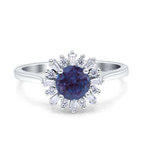 Art Deco Round Lab Alexandrite Baguette Floral Ring 925 Sterling Silver