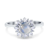 Art Deco Round Natural Moonstone Baguette Floral Ring 925 Sterling Silver