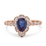 Art Deco Pear Teardrop Halo Ring 