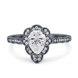 Art Deco Pear Teardrop Halo Ring 