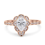 Art Deco Pear Teardrop Halo Ring 