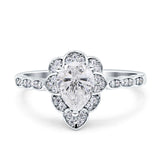 Art Deco Pear Teardrop Moissanite Halo Ring 925 Sterling Silver