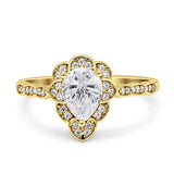 Art Deco Pear Teardrop Halo Ring 