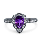 Art Deco Pear Teardrop Halo Ring 