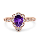 Art Deco Pear Teardrop Halo Ring 