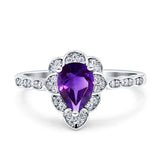 Art Deco Pear Teardrop Halo Ring 