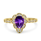 Art Deco Pear Teardrop Halo Ring 