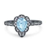 Art Deco Pear Teardrop Halo Ring 