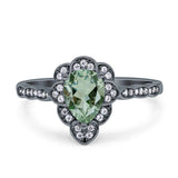 Art Deco Pear Teardrop Halo Ring 