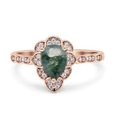 Art Deco Pear Teardrop Halo Ring 
