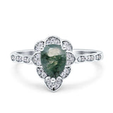 Art Deco Pear Teardrop Halo Ring 