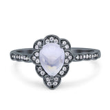 Art Deco Pear Teardrop Halo Ring 