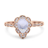 Art Deco Pear Teardrop Halo Ring 