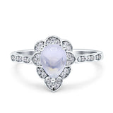 Art Deco Pear Teardrop Halo Ring 