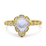 Art Deco Pear Teardrop Halo Ring 