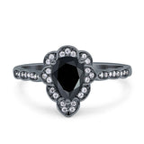 Art Deco Pear Teardrop Halo Ring 