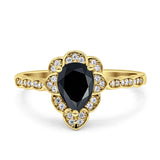 Art Deco Pear Teardrop Halo Ring 
