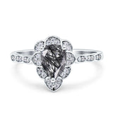 Art Deco Pear Teardrop Halo Ring 