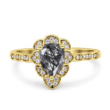 Art Deco Pear Teardrop Halo Ring 