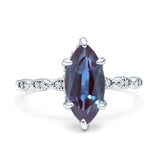 Art Deco Marquise Lab Alexandrite Solitaire Hidden Halo Ring 925 Sterling Silver
