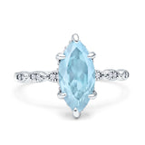 Art Deco Marquise Natural Aquamarine Solitaire Hidden Halo Ring 925 Sterling Silver