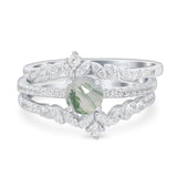 Vintage Style Round Natural Stone Floral Ring