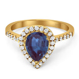 Pear Teardrop Natural Stone Halo Ring
