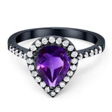 Pear Teardrop Natural Stone Halo Ring