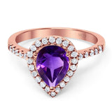 Pear Teardrop Natural Stone Halo Ring