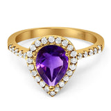 Pear Teardrop Natural Stone Halo Ring