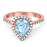 Pear Teardrop Natural Stone Halo Ring
