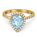 Pear Teardrop Natural Stone Halo Ring
