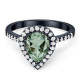 Pear Teardrop Natural Stone Halo Ring