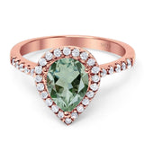 Pear Teardrop Natural Stone Halo Ring