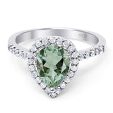 Pear Teardrop Natural Stone Halo Ring