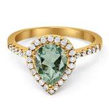 Pear Teardrop Natural Stone Halo Ring
