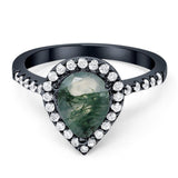 Pear Teardrop Natural Stone Halo Ring